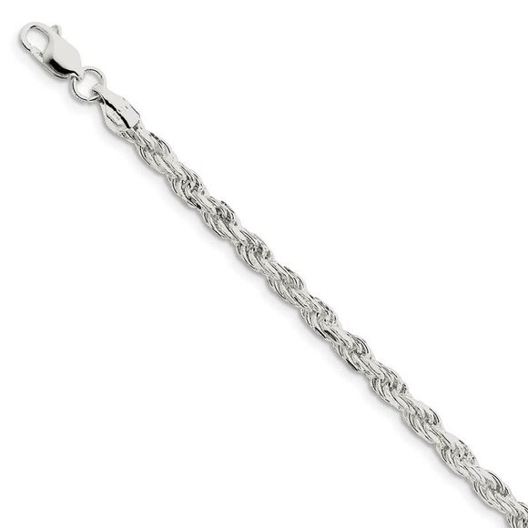 4.6mm Sterling Silver Diamond Cut Solid Rope Chain Bracelet 8 Inch